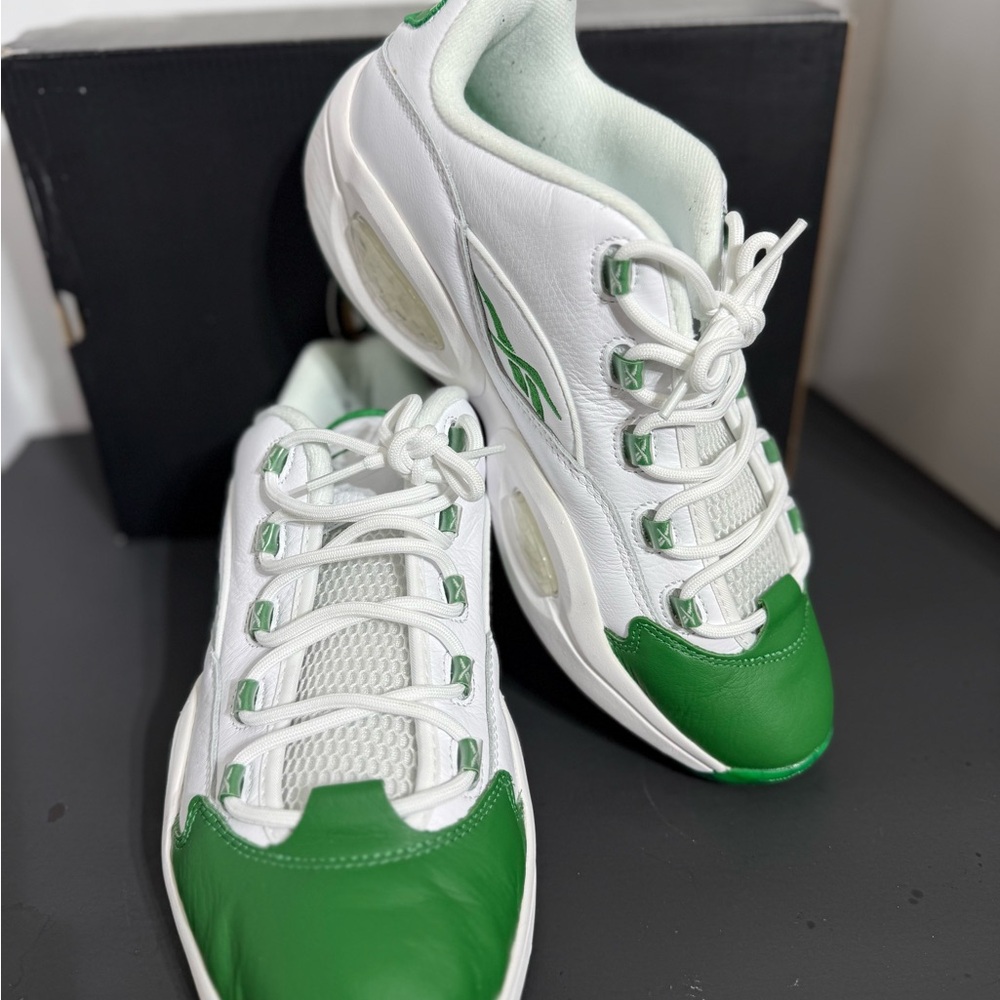 Reebok Question Low Green Toe White Leather Mens 11.5 w/box - Picture 2 of 15